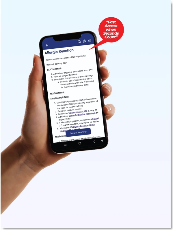 An agency protocol open on a phone in the app, with its revision date at the top
